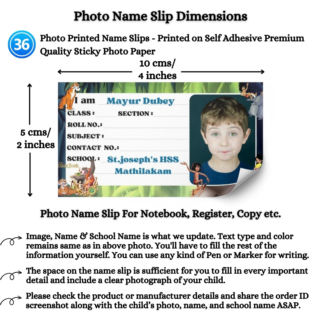 Kids Photo Name Slips Pack of 36