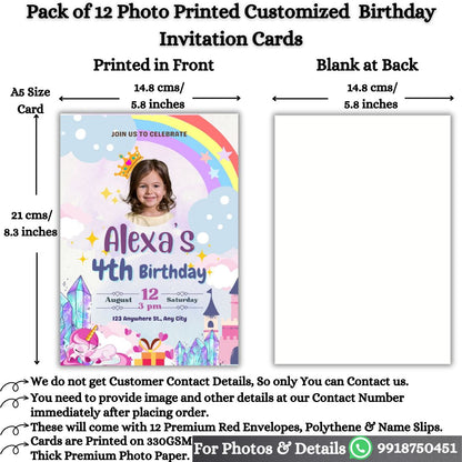 Custom Birthday Invitation Card for Kids with Envelopes | Pack of 12 | One side Printed