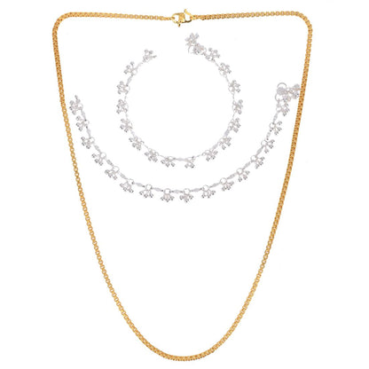 Silver Plated Anklets & 22 inch Gold Plated Chain