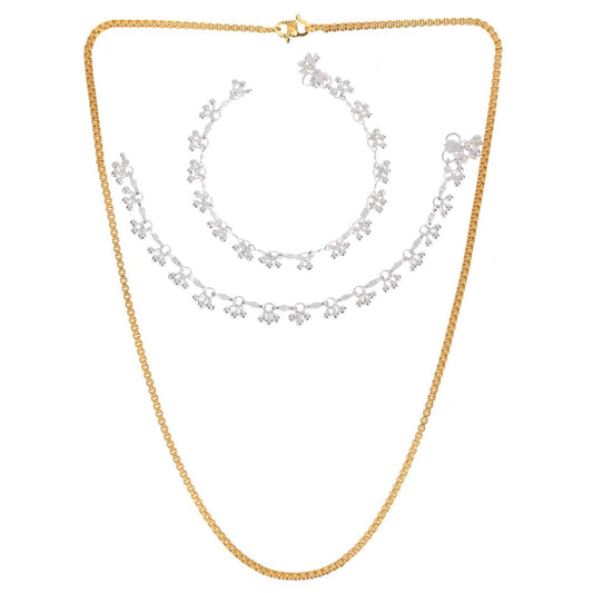 Silver Plated Anklets & 22 inch Gold Plated Chain