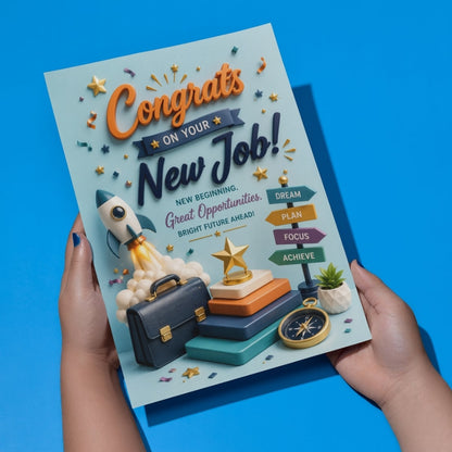 Congratulations on New Job Card — Printed Greeting Card, Multiple Sizes, Thick Photo Paper, Motivational Design