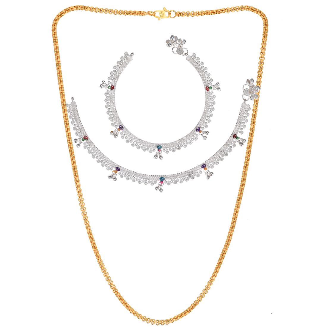 Silver Plated Anklets & 22 inch Gold Plated Chain