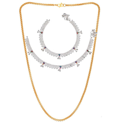 Silver Plated Anklets & 22 inch Gold Plated Chain