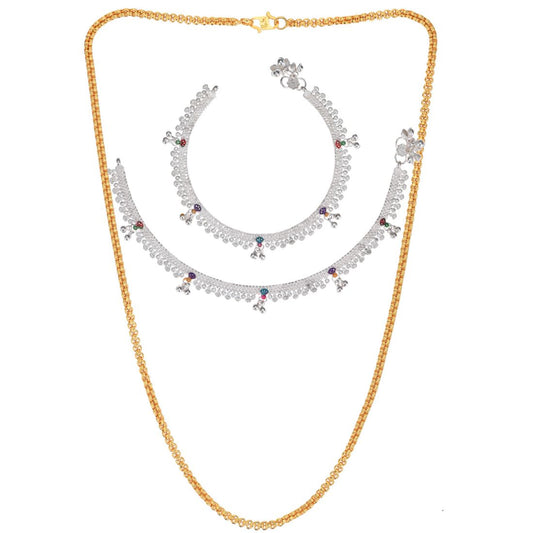 Silver Plated Anklets & 22 inch Gold Plated Chain