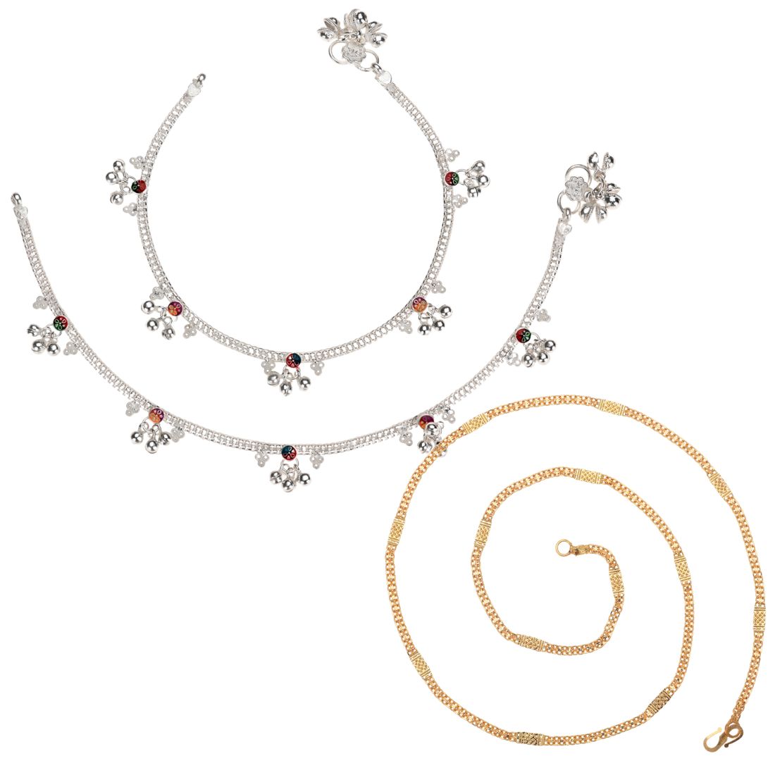 Silver Plated Anklets & 22 inch Gold Plated Chain