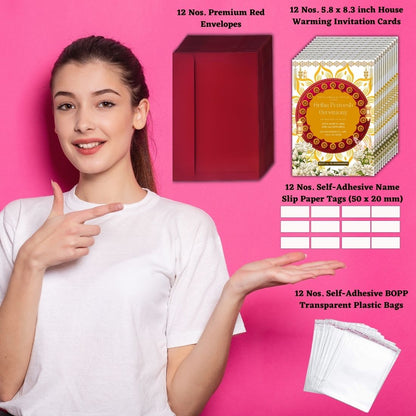 Customized Housewarming Invitation Cards, Pack of 12 Personalized 5.8x8.3 Inch with Premium Red Envelopes