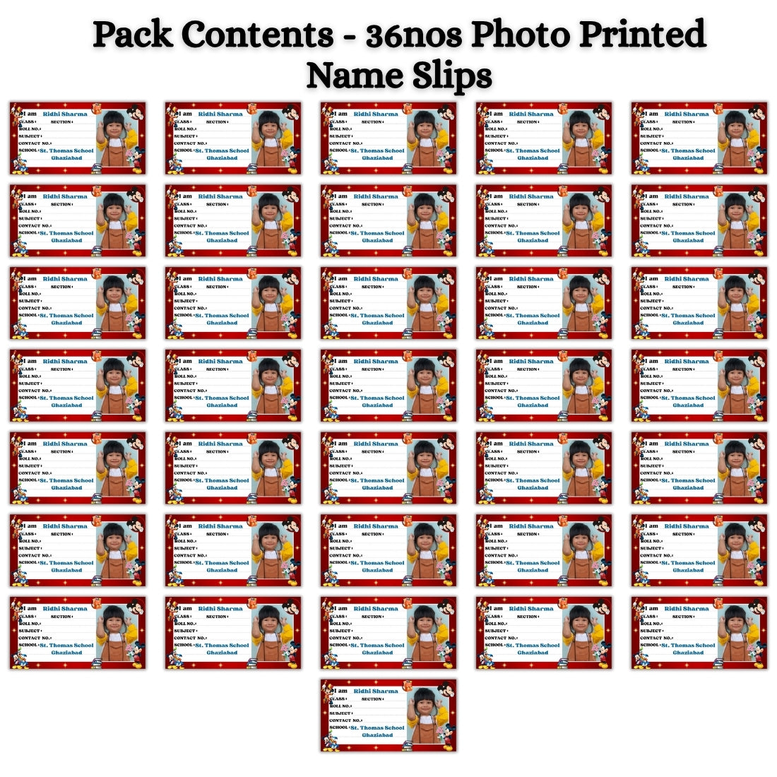 Kids Photo Name Slips Pack of 36