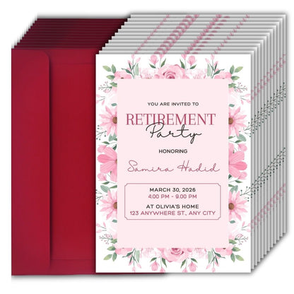Customised Retirement Farewell Party Invitation Cards Pack of 12 with Envelopes