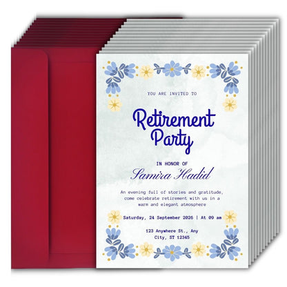 Customised Retirement Farewell Party Invitation Cards Pack of 12 with Envelopes