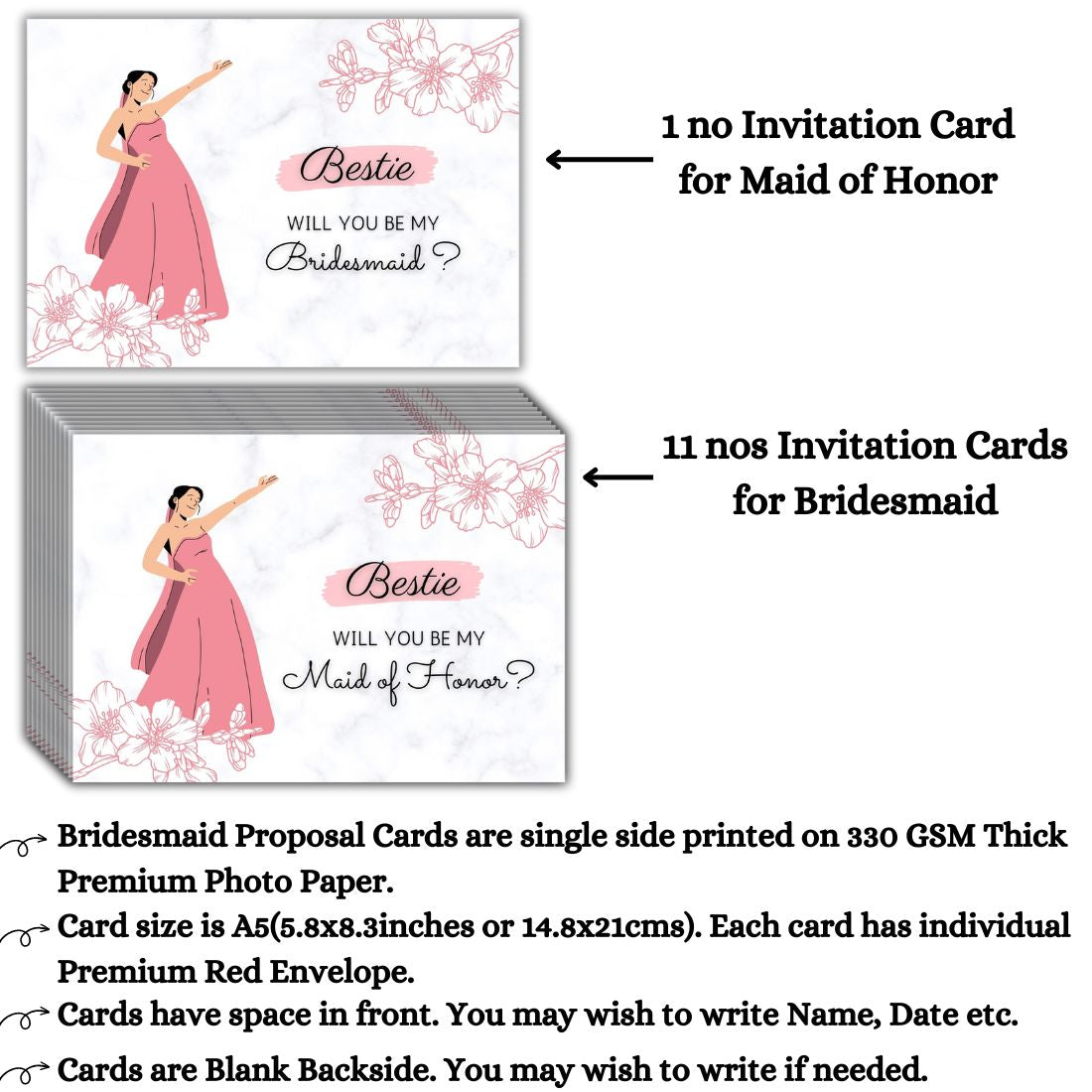 Bridesmaid Proposal Invitation Cards 5.8x8.3inch | Wedding Invite
