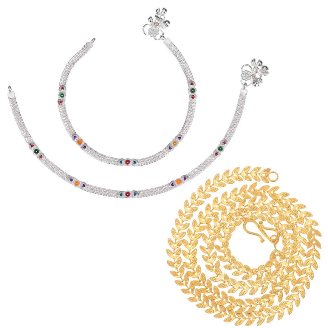 Silver Plated Anklets & 22 inch Gold Plated Chain