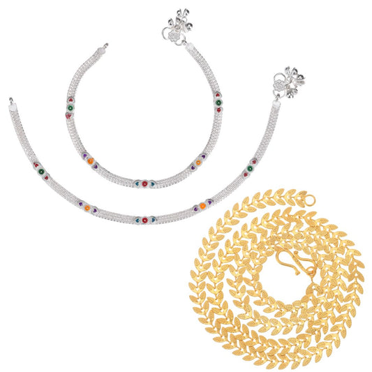 Silver Plated Anklets & 22 inch Gold Plated Chain