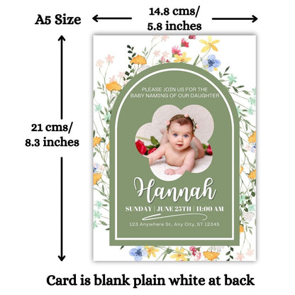 Customised Baby Naming Ceremony Photo Invitation Cards Pack of 12 with Envelopes