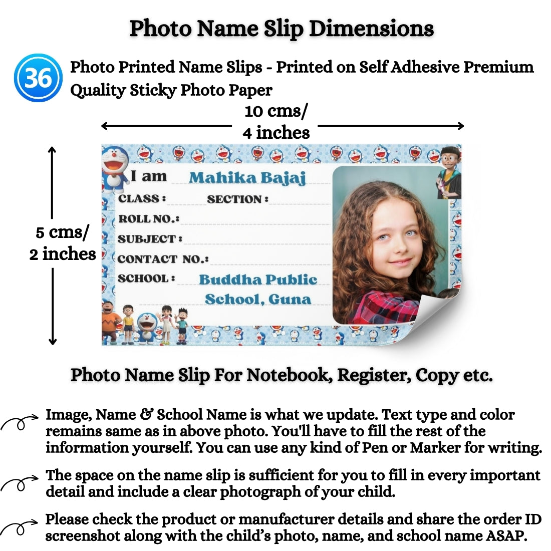 Kids Photo Name Slips Pack of 36