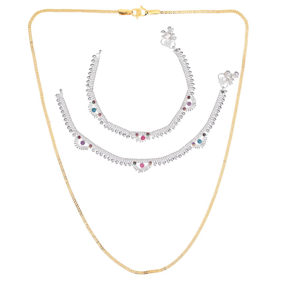 Silver Plated Anklets & 22 inch Gold Plated Chain