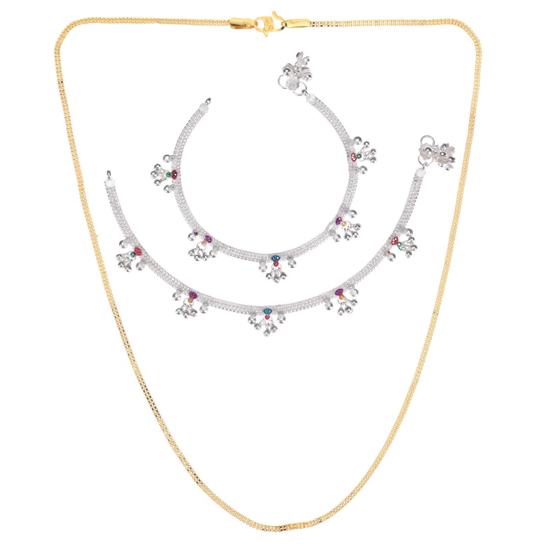 Silver Plated Anklets & 22 inch Gold Plated Chain