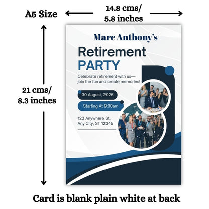 Customised Retirement Farewell Party Invitation Cards with Photo Pack of 12 with Envelopes