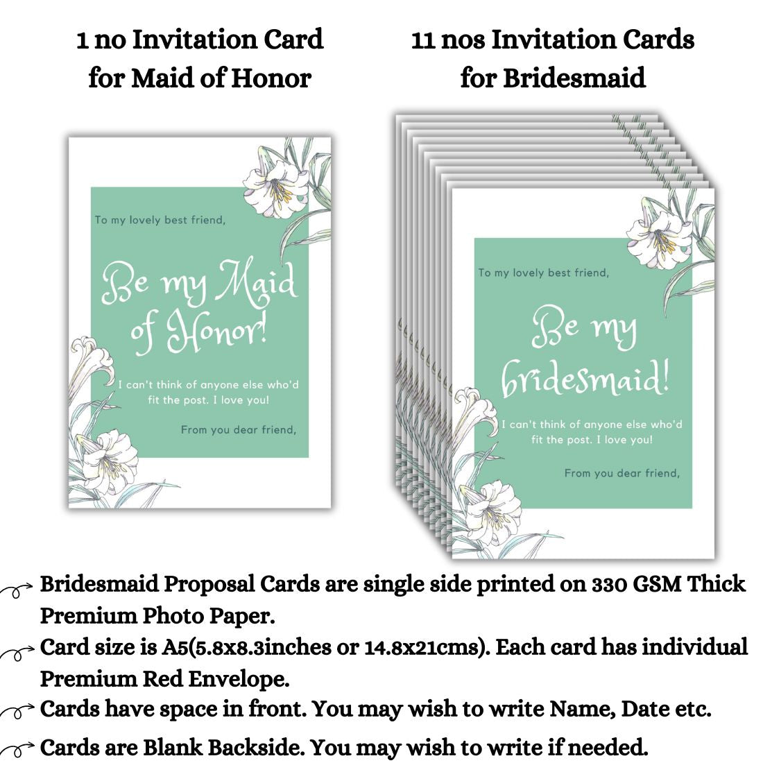 Bridesmaid Proposal Invitation Cards 5.8x8.3inch | Wedding Invite