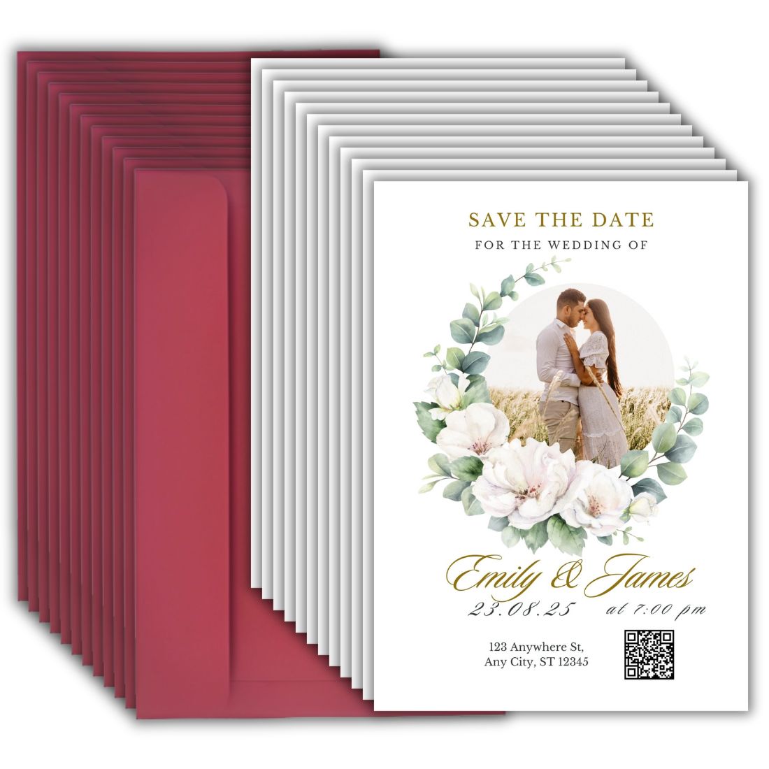 Custom Wedding Invitation Card with Couple Photo | Pack of 12 | One side Printed | Envelopes Included