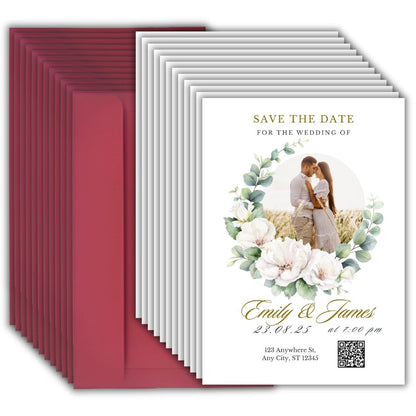 Custom Wedding Invitation Card with Couple Photo | Pack of 12 | One side Printed | Envelopes Included