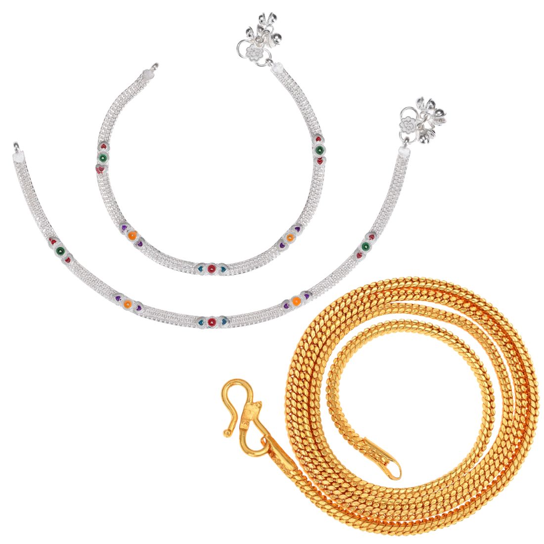 Silver Plated Anklets & 22 inch Gold Plated Chain