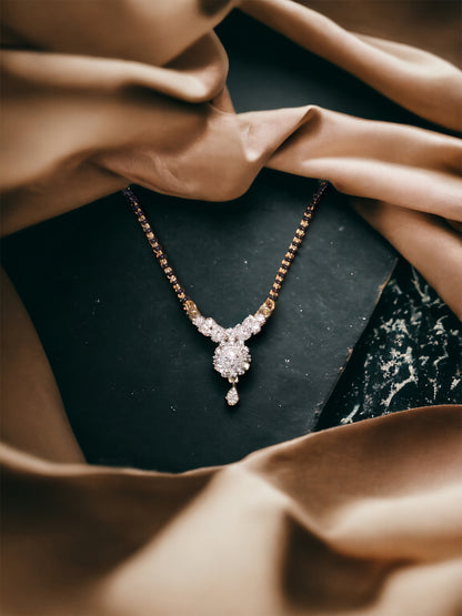 Gold Plated AD Mangalsutra with Black Beads