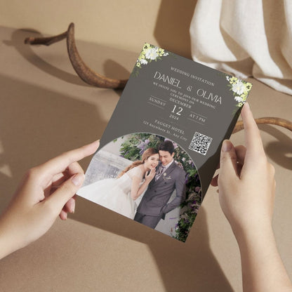Custom Wedding Invitation Card with Couple Photo | Pack of 12 | One side Printed | Envelopes Included