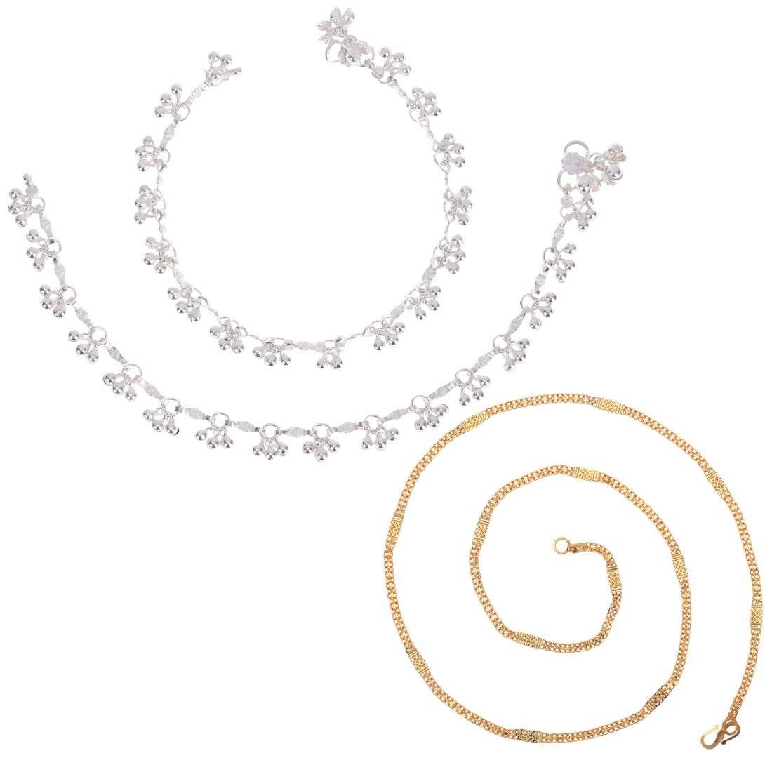 Silver Plated Anklets & 22 inch Gold Plated Chain