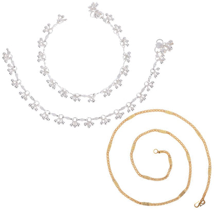 Silver Plated Anklets & 22 inch Gold Plated Chain