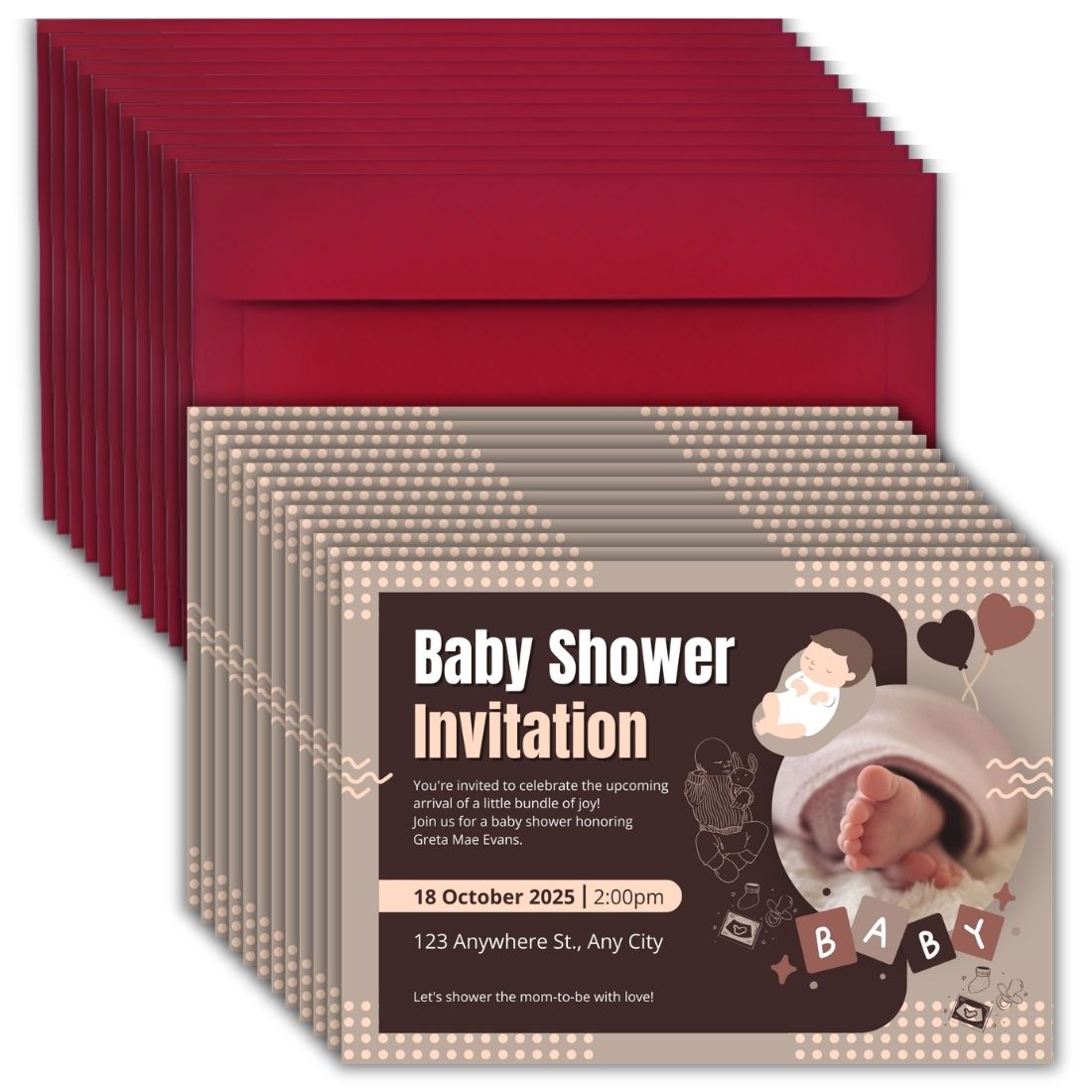 Customised Baby Shower Ceremony Invitation Cards Pack of 12 with Envelopes