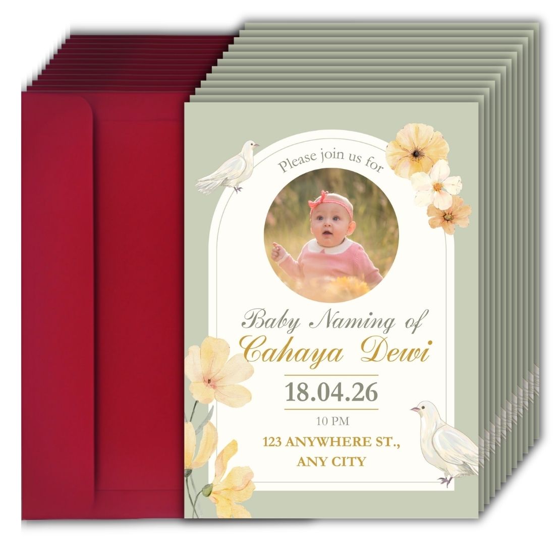 Customised Baby Naming Ceremony Photo Invitation Cards Pack of 12 with Envelopes