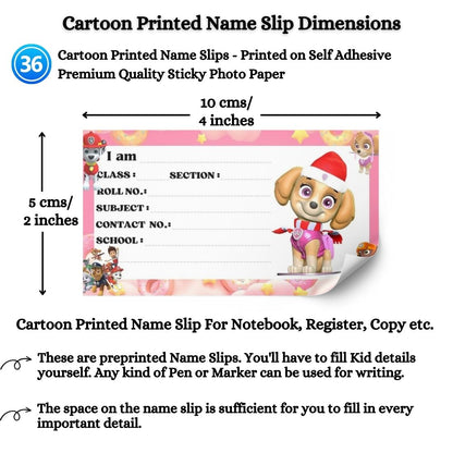 Kids Name Slips Cartoon Printed - Pack of 36 - Self Fill in