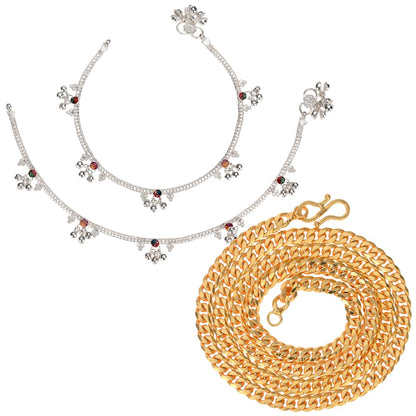 Silver Plated Anklets & 22 inch Gold Plated Chain