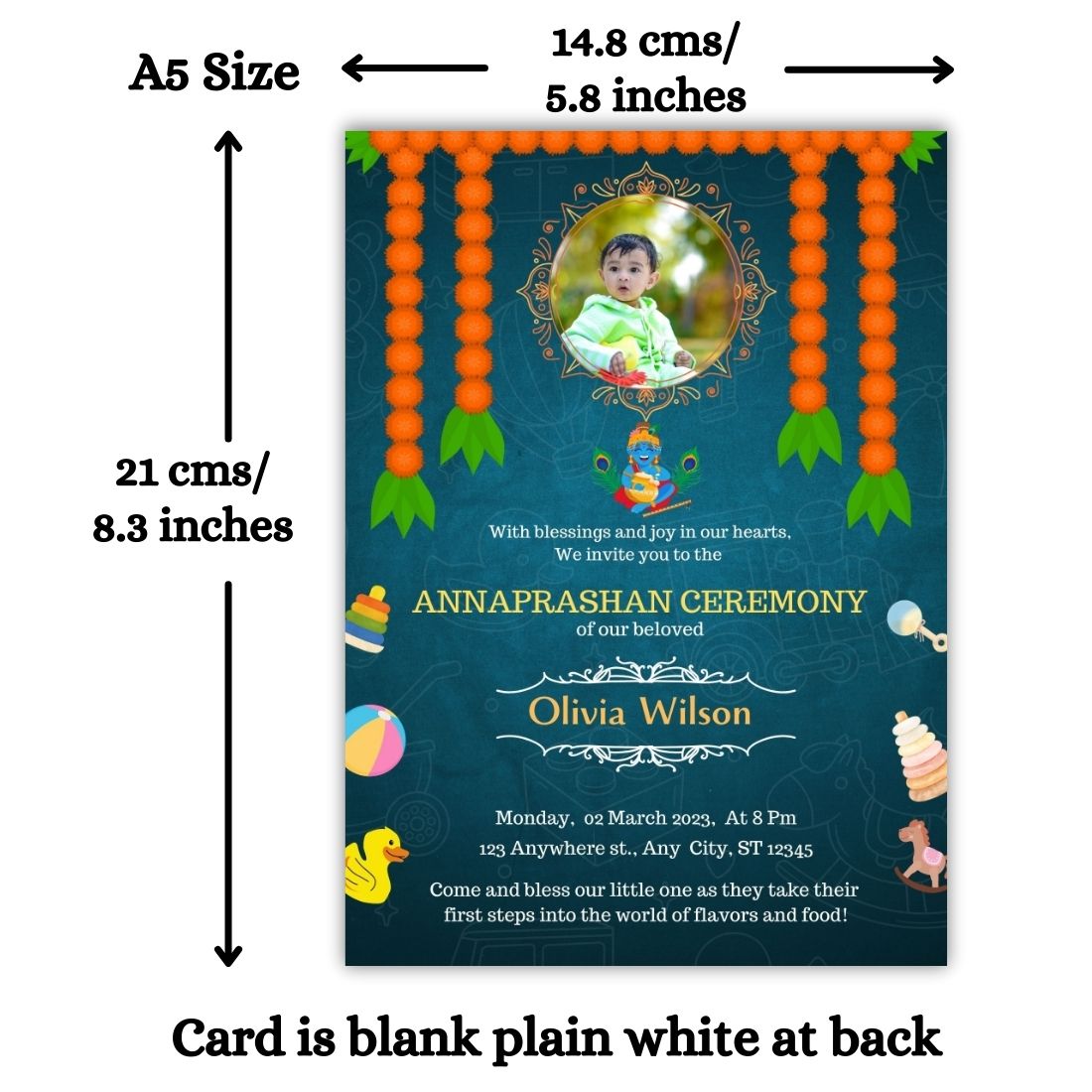 Customised Annaprashan Invitation Cards Pack of 12 , 5.8x8.3 Inch with Envelopes for Rice Ceremony