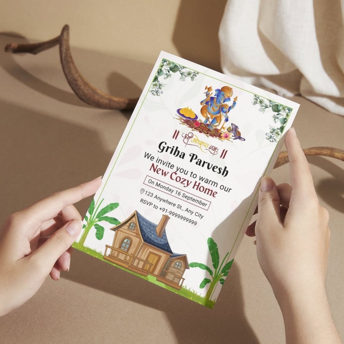Customized Housewarming Invitation Cards, Pack of 12 Personalized 5.8x8.3 Inch with Premium Red Envelopes