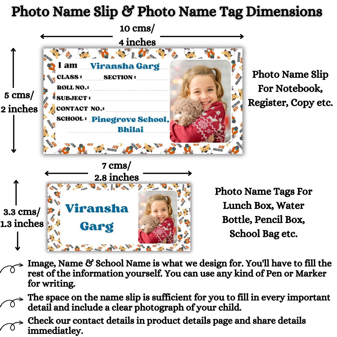 Kids Photo Name Slips & Tags | Pack of 63 | 36 Name Slips & 27 Tags