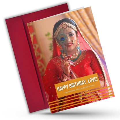 Birthday Greeting Card with Photo for Wife Girlfriend | Preprinted Inside Message