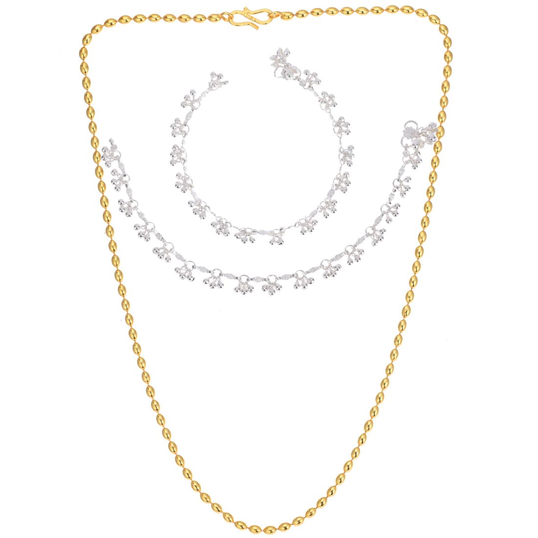 Silver Plated Anklets & 22 inch Gold Plated Chain
