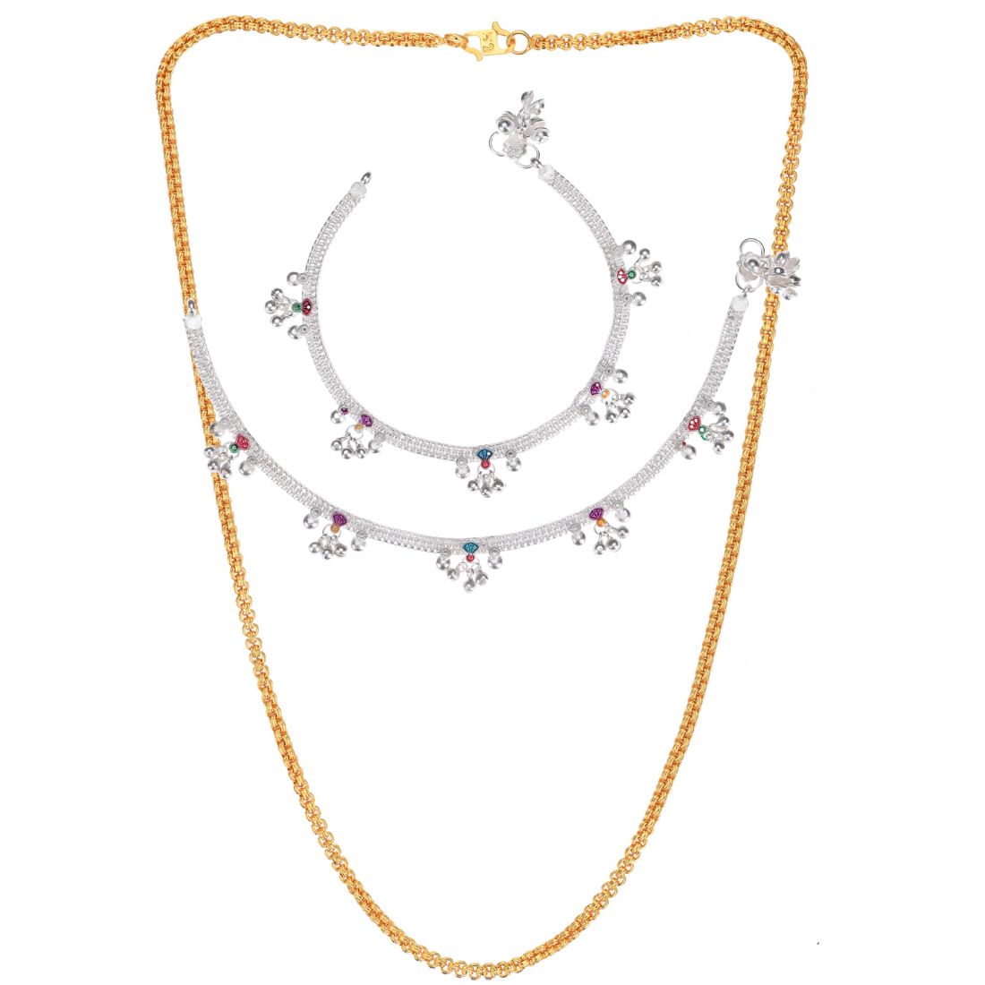Silver Plated Anklets & 22 inch Gold Plated Chain