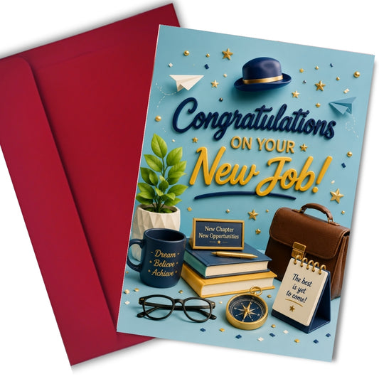 Congratulations on New Job Card — Printed Greeting Card, Multiple Sizes, Thick Photo Paper, Motivational Design