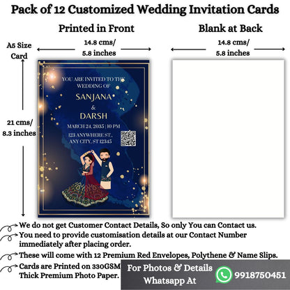 Custom Wedding Invitation Cards with Envelopes | Pack of 12 | One side Printed