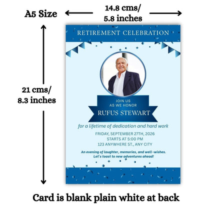 Customised Retirement Farewell Party Invitation Cards with Photo Pack of 12 with Envelopes