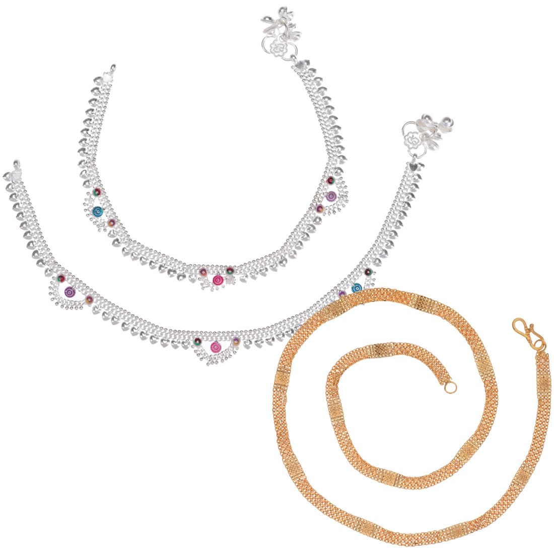 Silver Plated Anklets & 22 inch Gold Plated Chain
