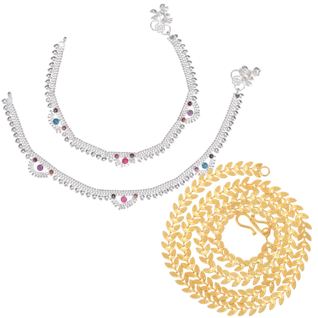 Silver Plated Anklets & 22 inch Gold Plated Chain