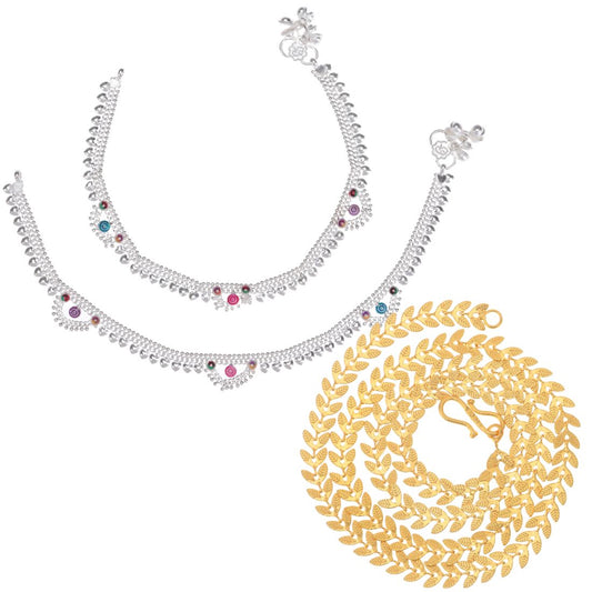 Silver Plated Anklets & 22 inch Gold Plated Chain