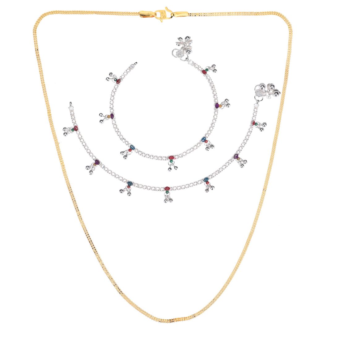 Silver Plated Anklets & 22 inch Gold Plated Chain