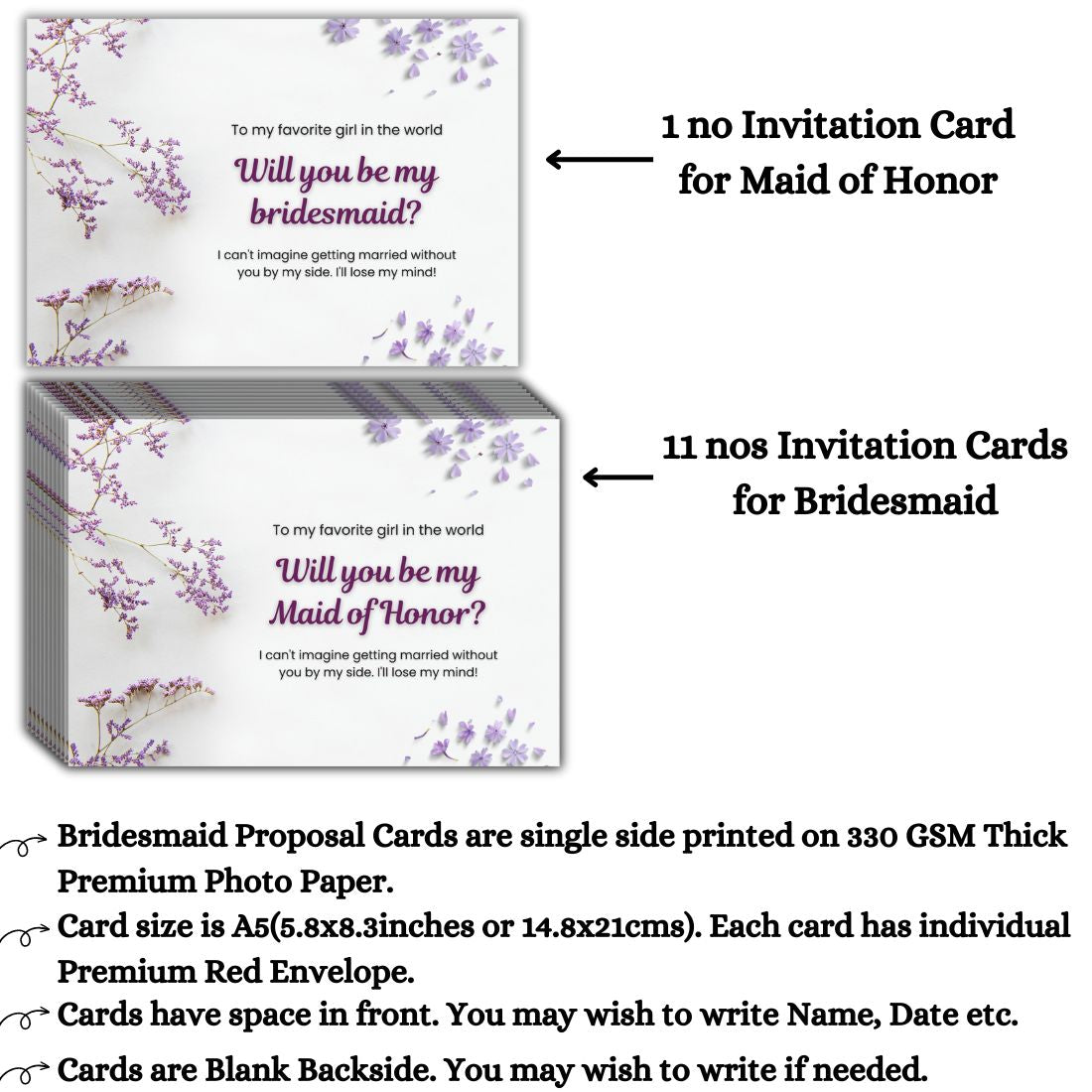Bridesmaid Proposal Invitation Cards 5.8x8.3inch | Wedding Invite