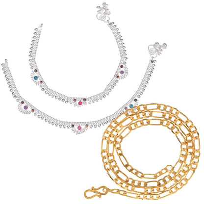 Silver Plated Anklets & 22 inch Gold Plated Chain
