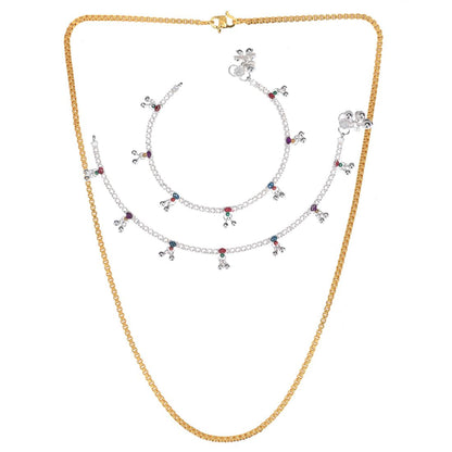Silver Plated Anklets & 22 inch Gold Plated Chain