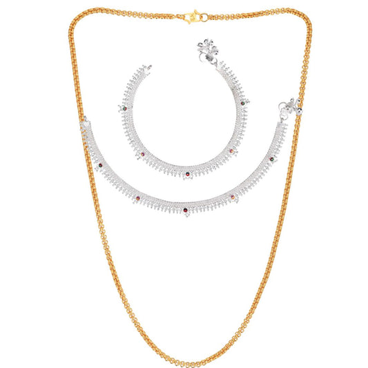 Silver Plated Anklets & 22 inch Gold Plated Chain